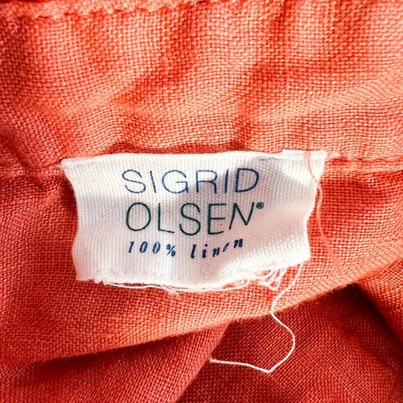 Sigrid Olsen Linen Top Womens L Button Up Summer Beach Coastal Roll Tab Boho - Picture 6 of 7